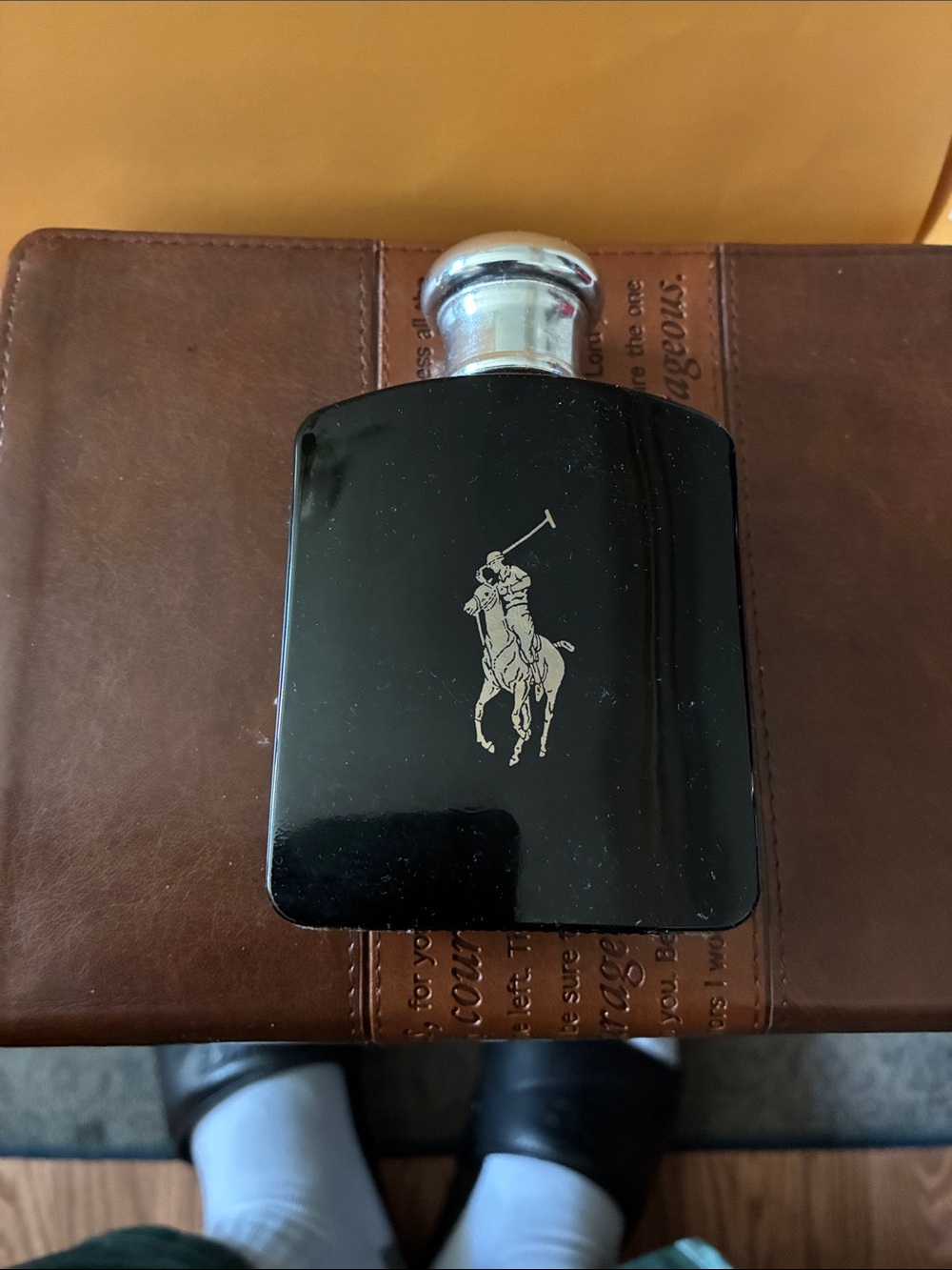 Ralph Lauren Black Flask with Silver Polo Emblem